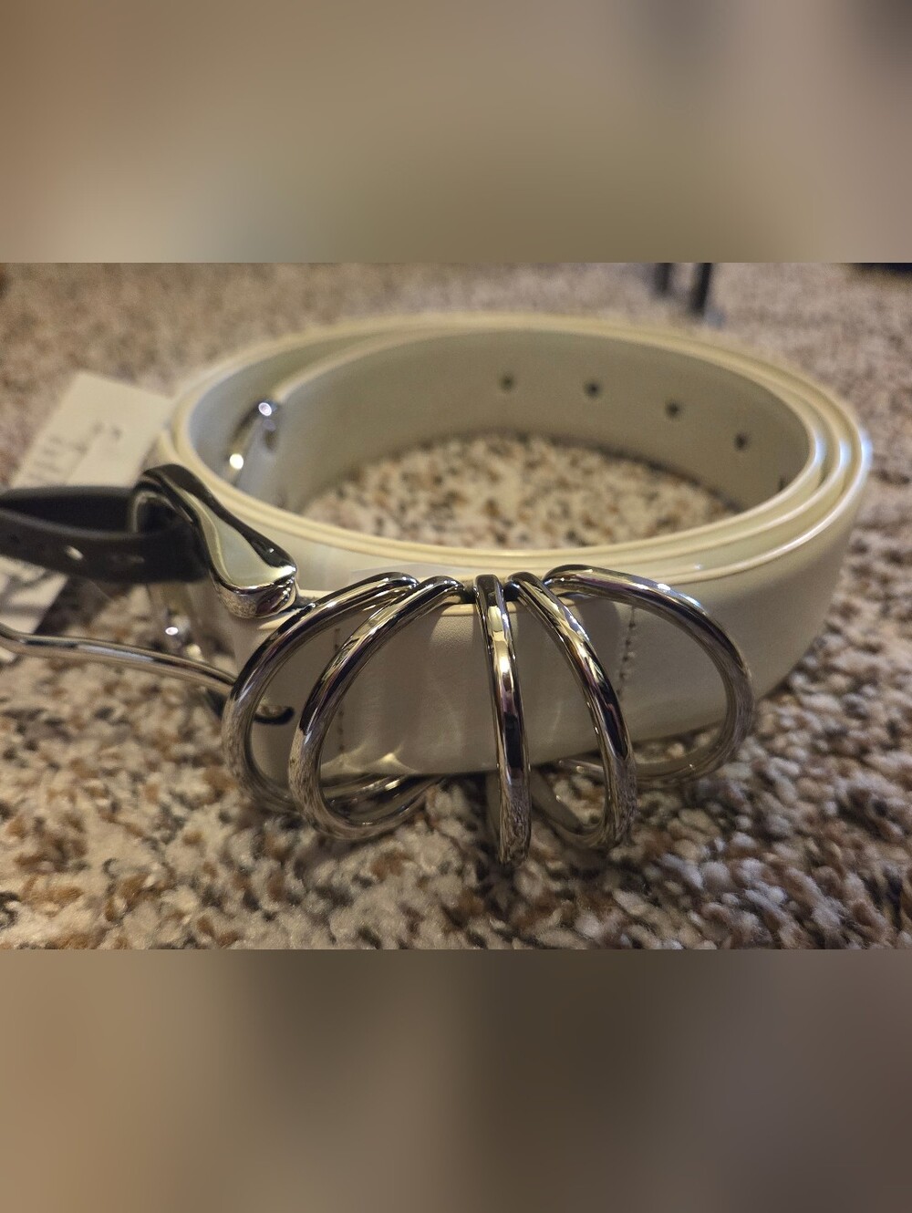 Lane Bryant White Belt with Silver Multi-Ring Buckle